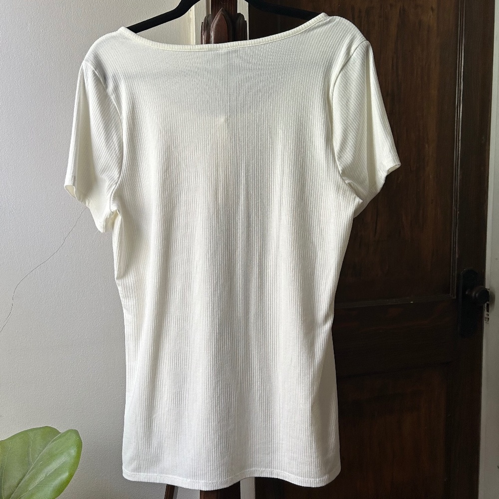 Torrid Ribbed Henley Top, Off-White - Picture 3 of 5
